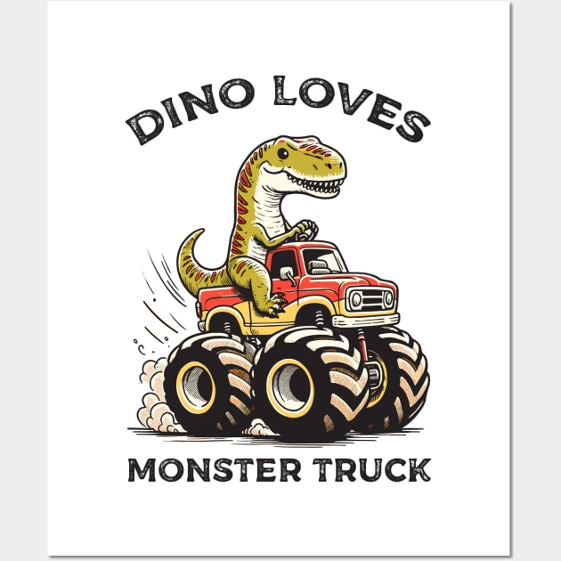 Dino loves monster truck Wall Art by Yopi